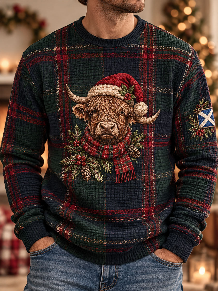 Men's Scottish Christmas Printed Waffle Sweatshirt