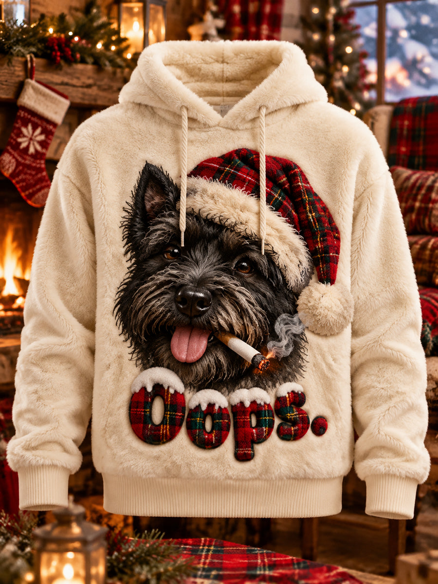 Men's Retro Scottish Christmas Printed Flannel Hoodie
