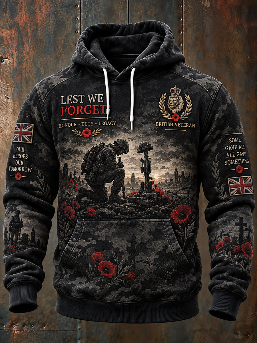 Men’S Veterans Remembrance Day Themed Graphic Print Hoodie