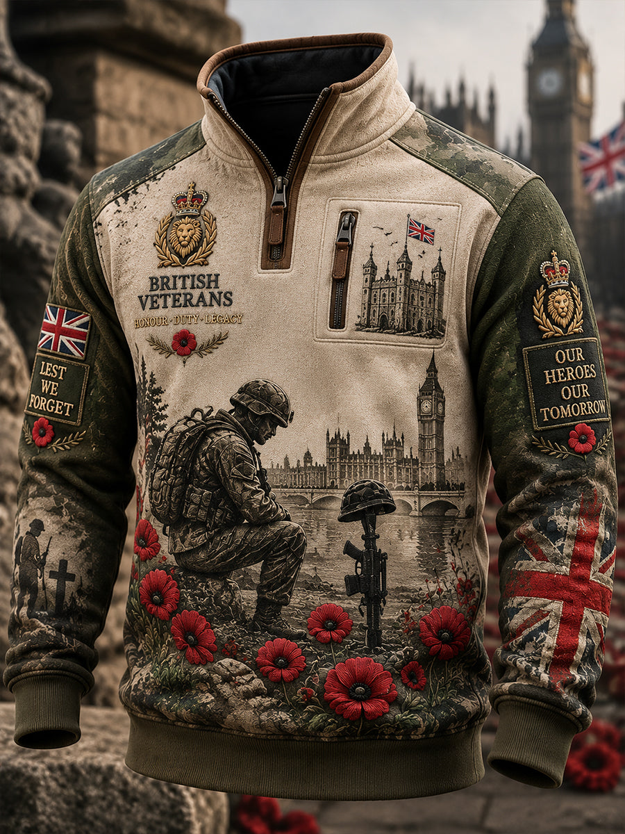 Men’S Remembrance Day-Themed Graphic Print Mock-Neck Sweatshirt
