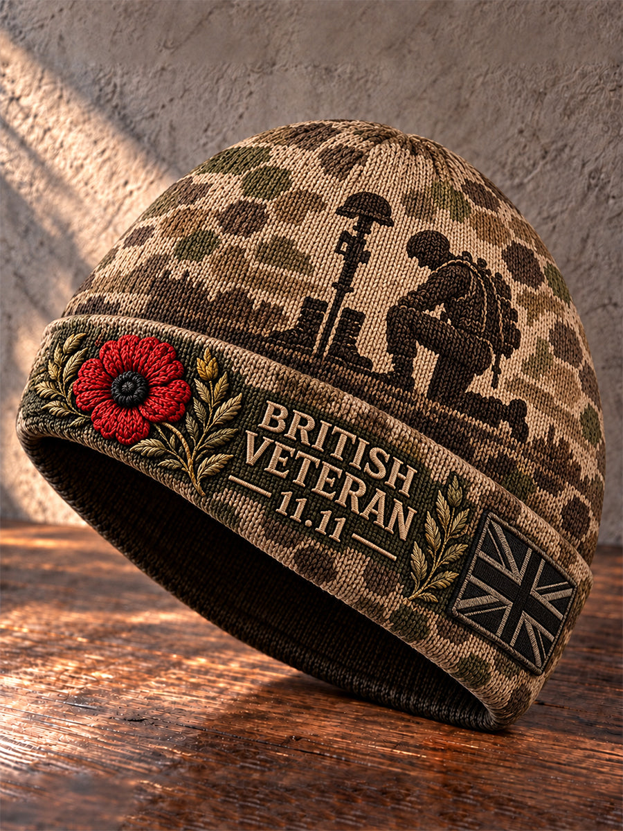 Unisex British Veteran Lest We Forget Print Warm Cold Knitted Hat