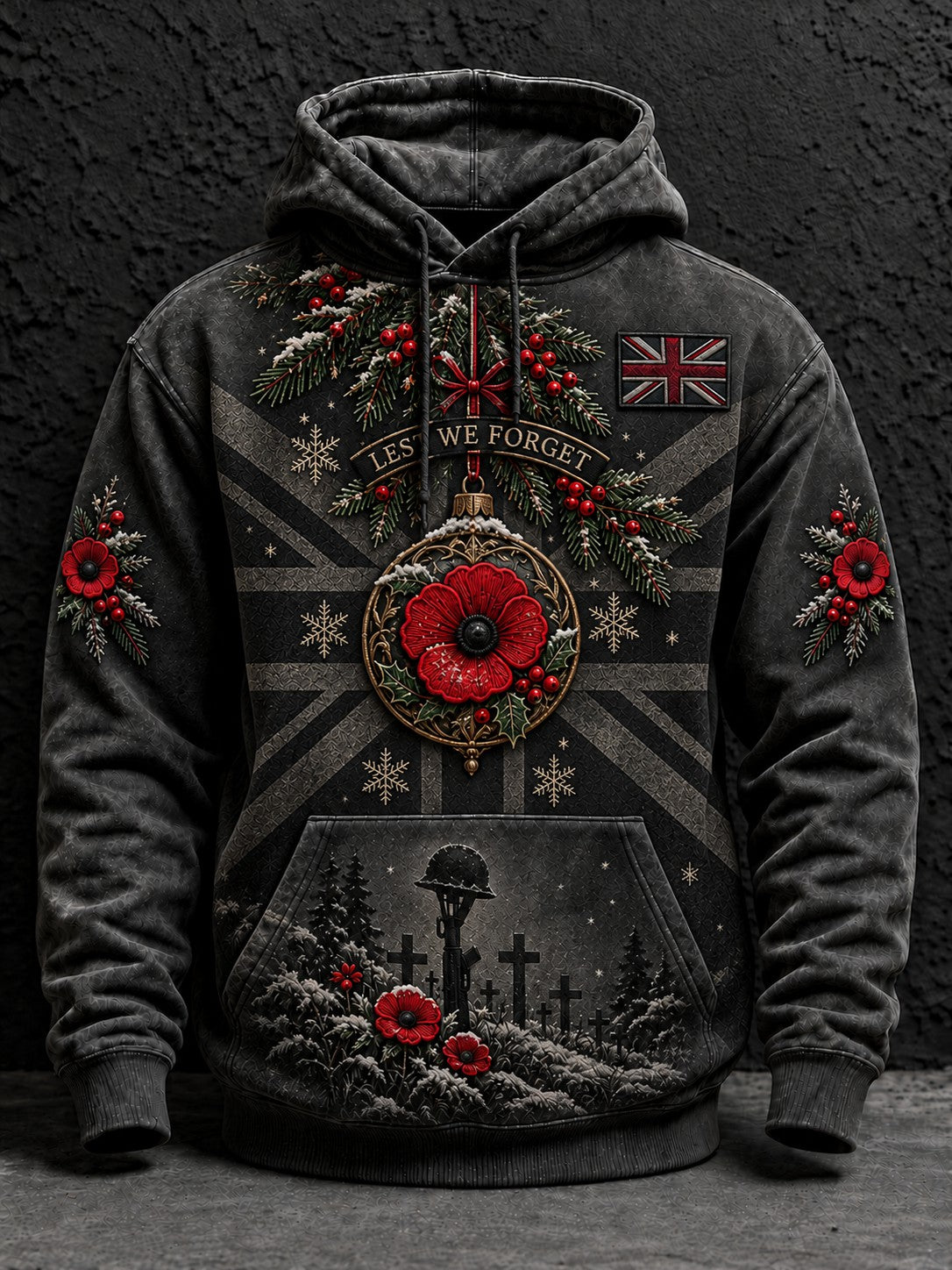 Men's Christmas Lest We Forget Printed Hoodie