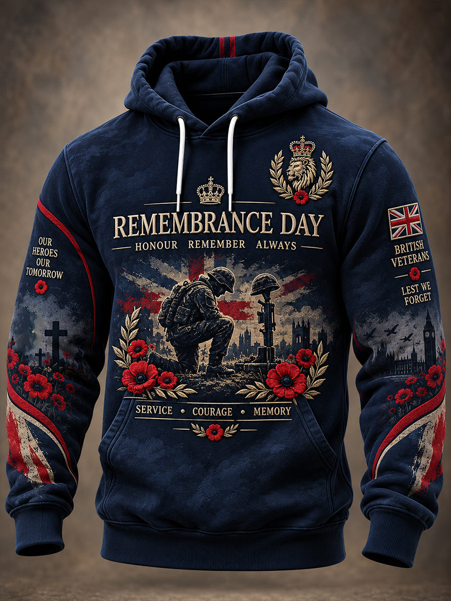 Men’S Veterans Remembrance Day Themed Graphic Print Hoodie