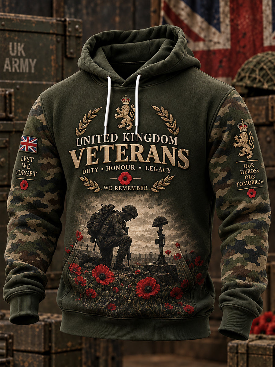 Men’S Veterans Remembrance Day Themed Graphic Print Hoodie