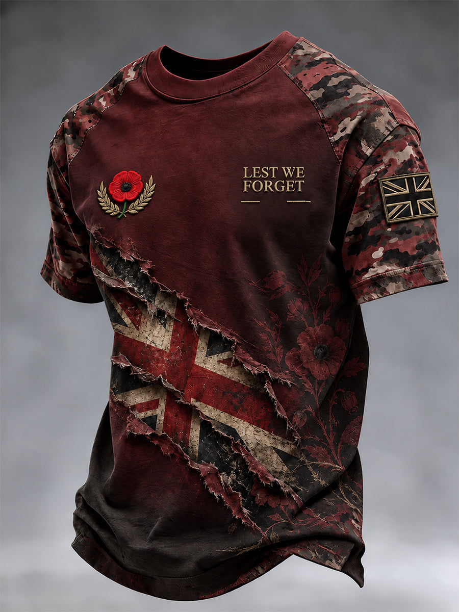 Men's British Veteran Lest We Forget Print Short-Sleeve T-Shirt
