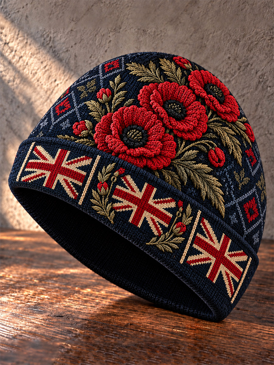Unisex British Veteran Lest We Forget Print Warm Cold Knitted Hat