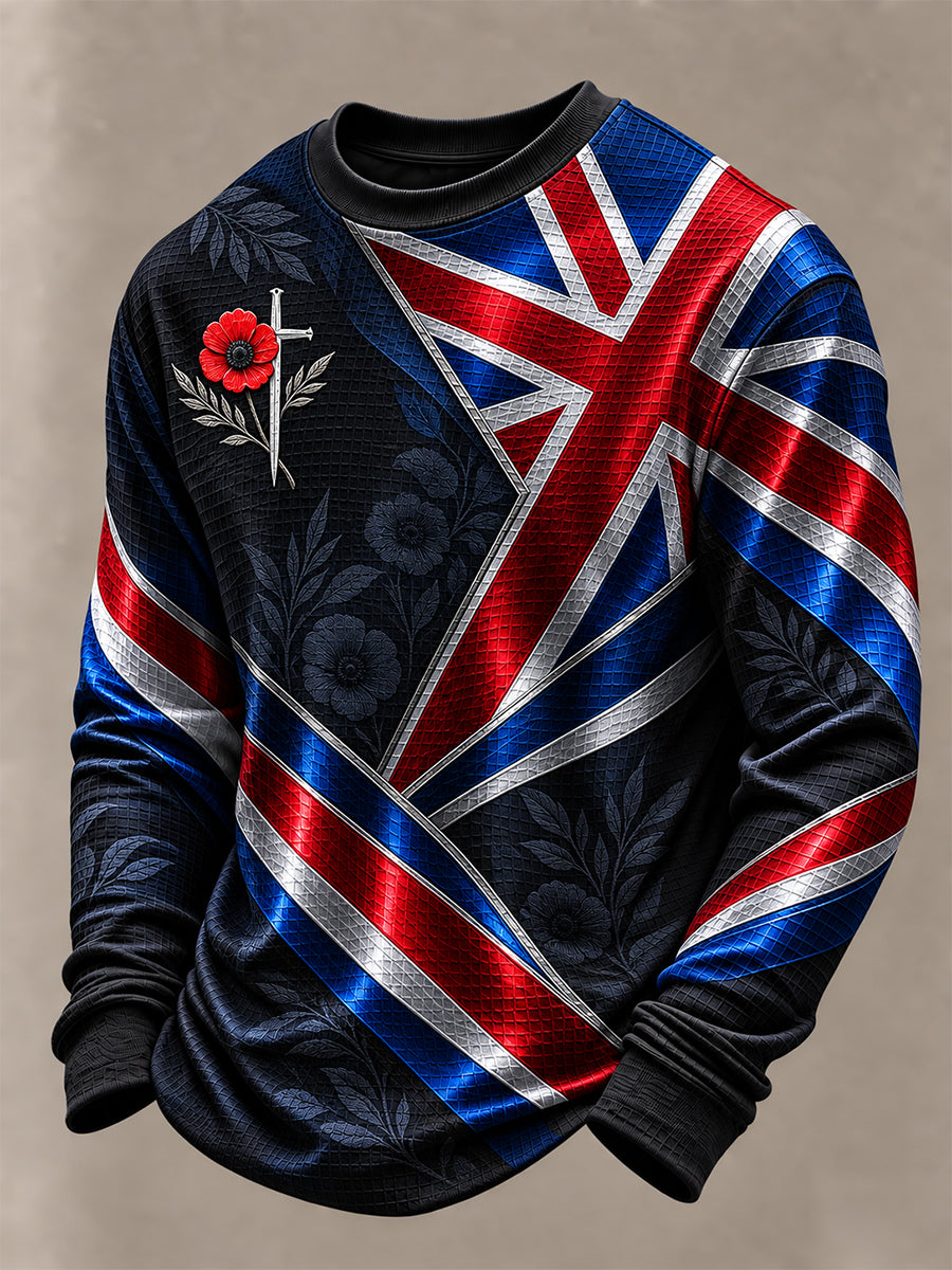 Men's British Veteran Lest We Forget Print Waffle Sweatshirt