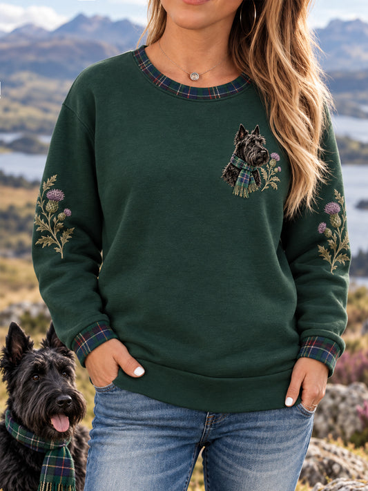 Women's Scottish Terrier Plaid Print Dog Lover Casual Sweatshirt