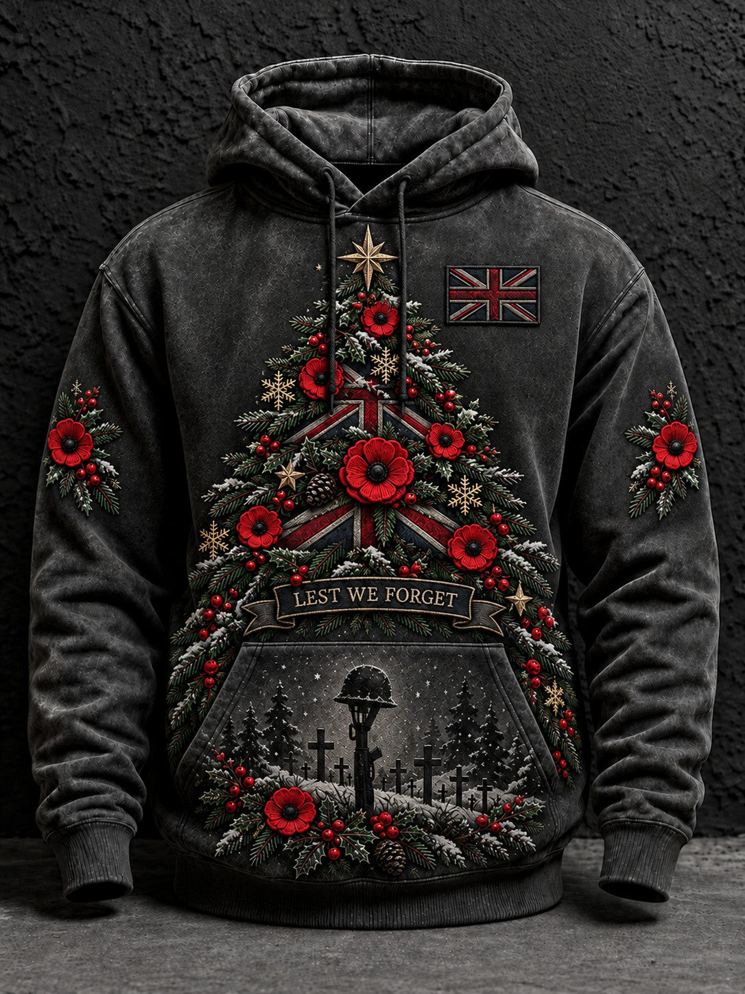 Men's Christmas Lest We Forget Printed Hoodie