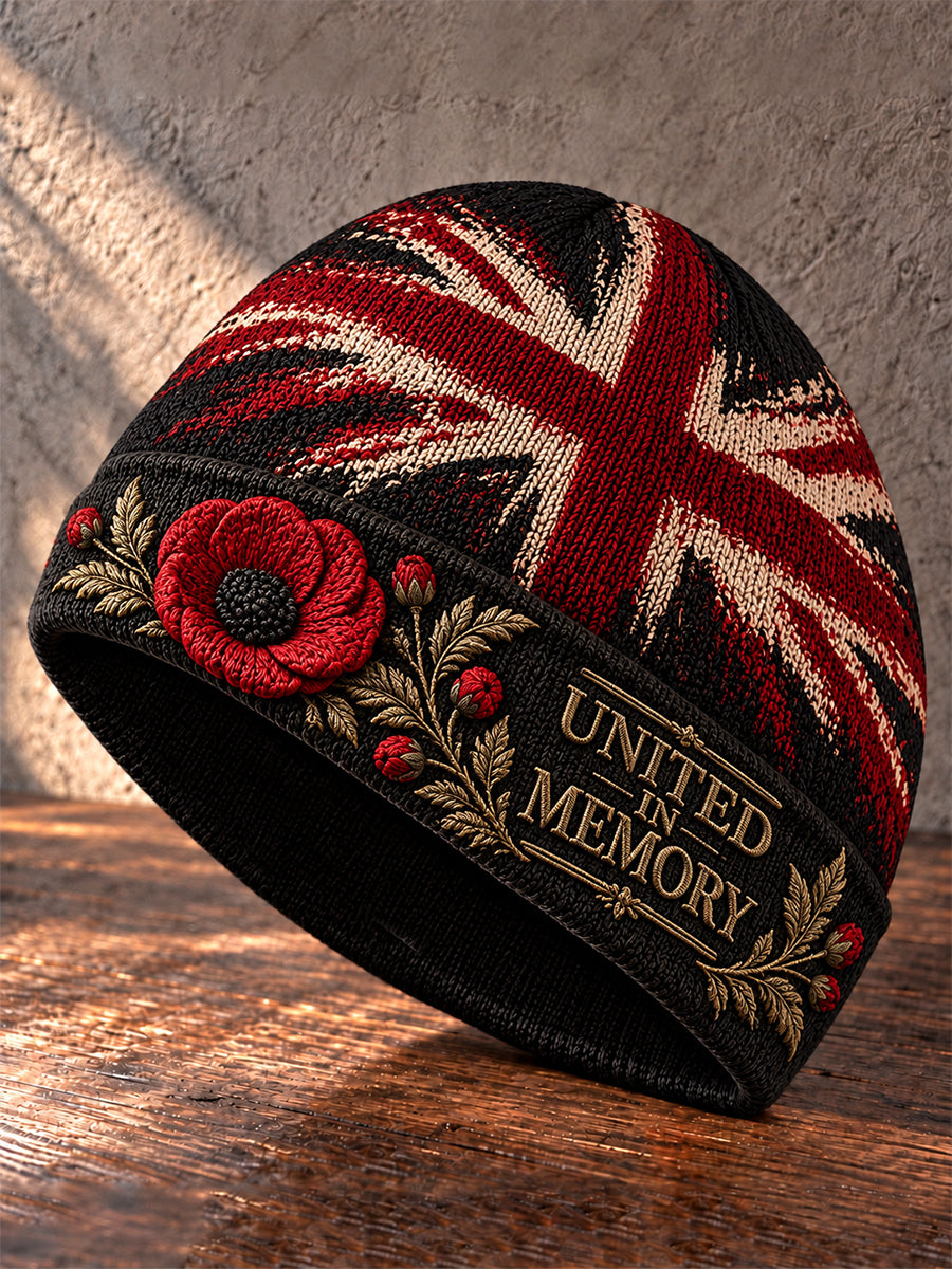 Unisex British Veteran Lest We Forget Print Warm Cold Knitted Hat
