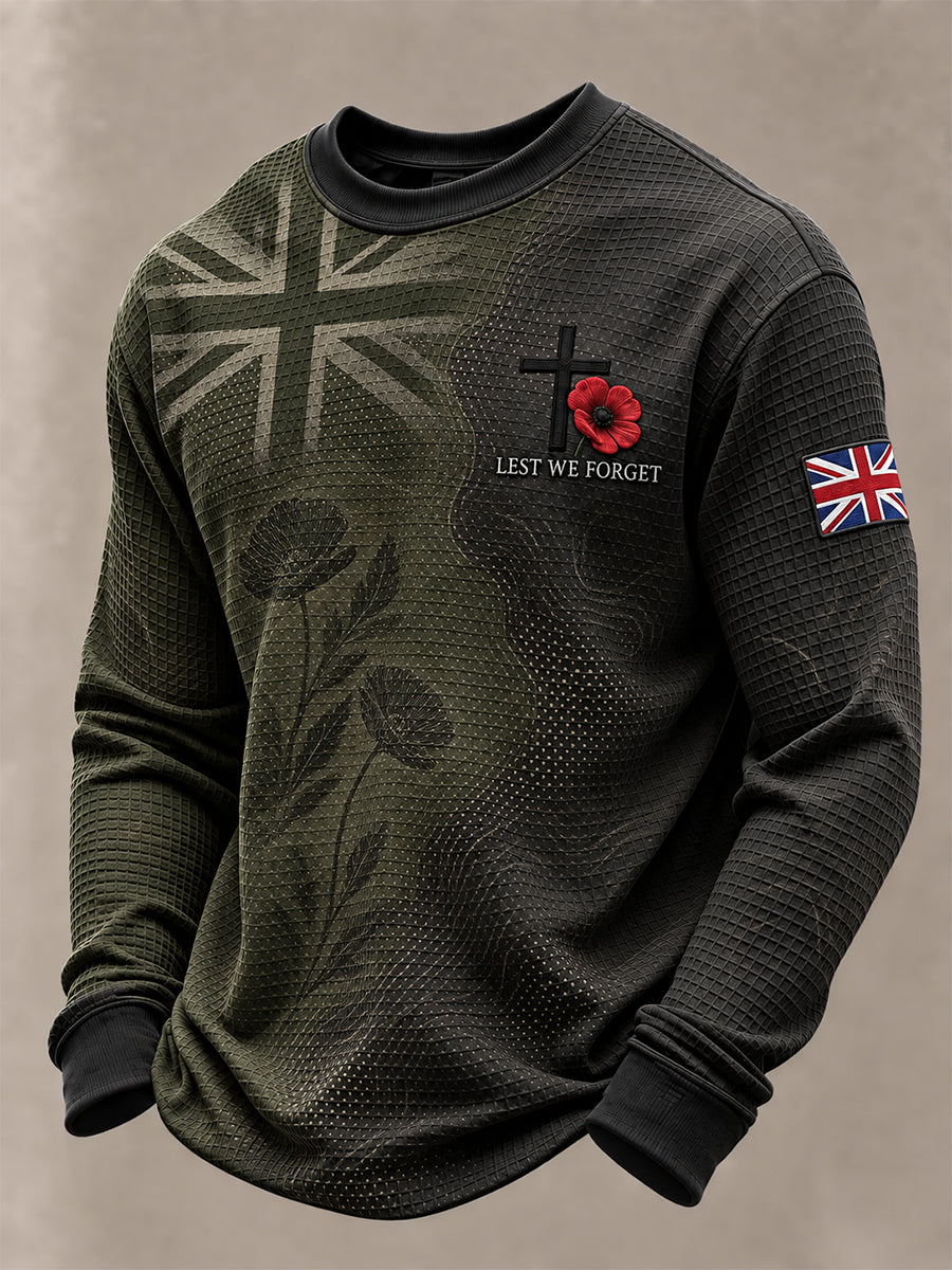 Men's British Veteran Lest We Forget Print Waffle Sweatshirt