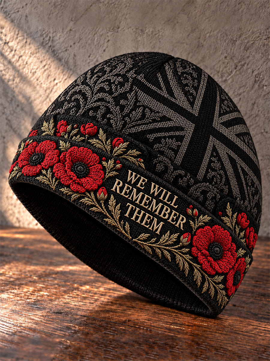 Unisex British Veteran Lest We Forget Print Warm Cold Knitted Hat