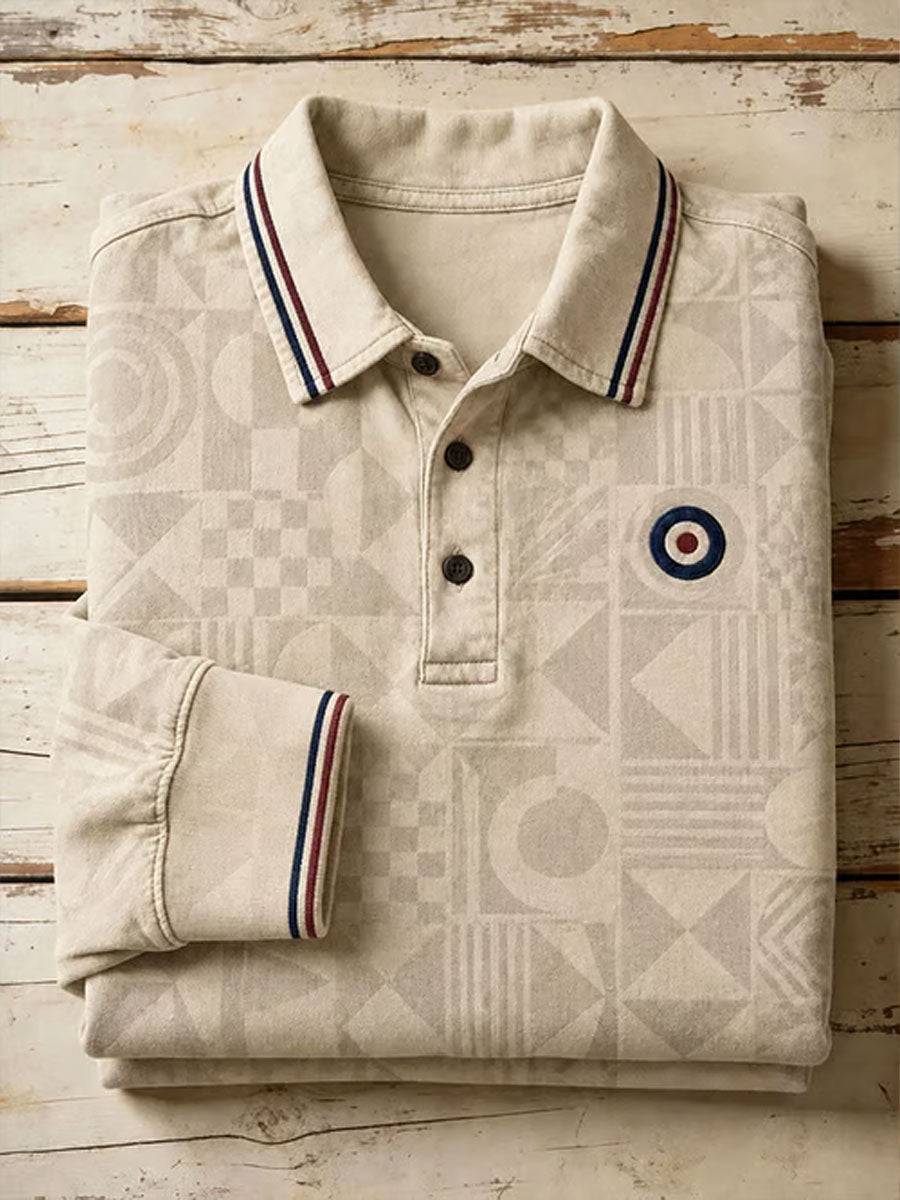 Men's UK Music Lover Mods Art Printed long sleeve polo