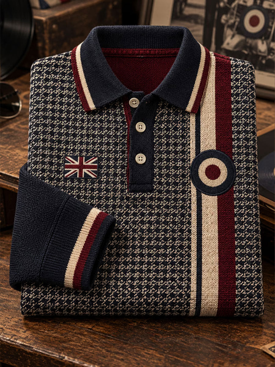 Men's UK Music Lover Mods Art Printed long sleeve polo