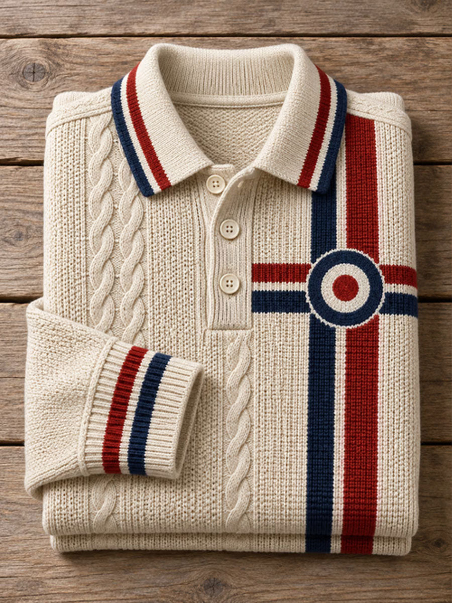 Men's UK Music Lover Mods Art Printed long sleeve polo
