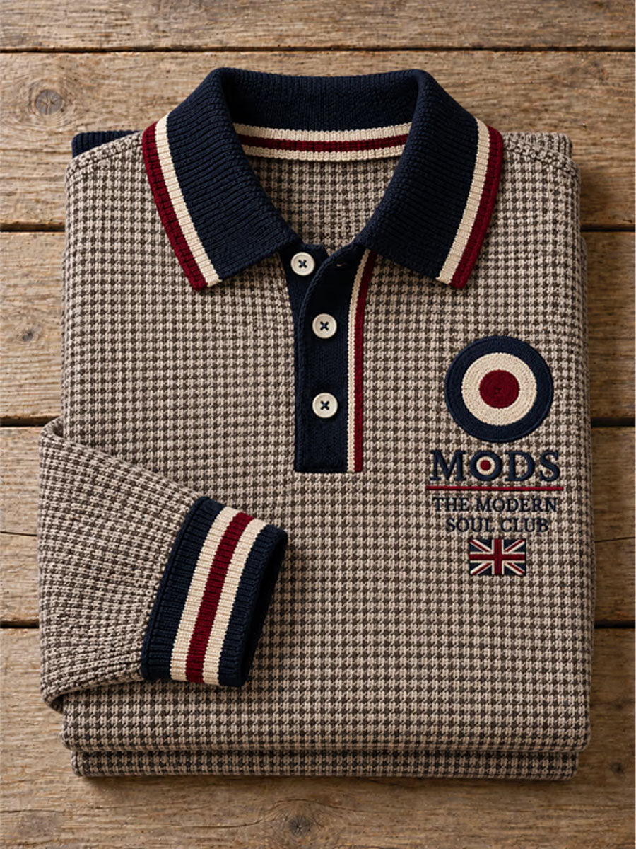 Men's UK Music Lover Mods Art Printed long sleeve polo