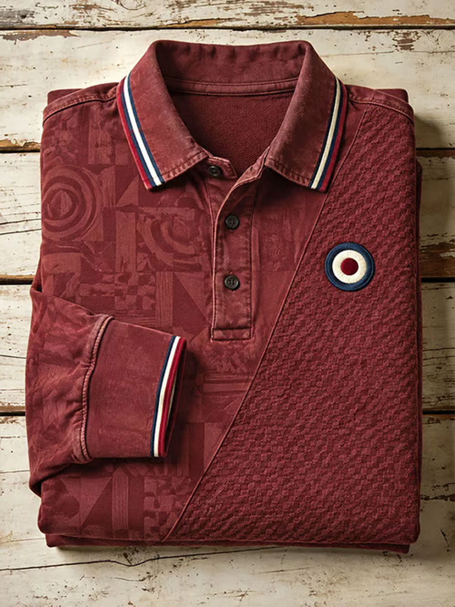 Men's UK Music Lover Mods Art Printed long sleeve polo